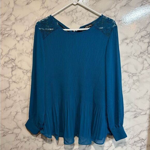 City Chic Lust After Top in Teal Size XXS/12 Pleated Lace With Back Bow Detail - Picture 6 of 13